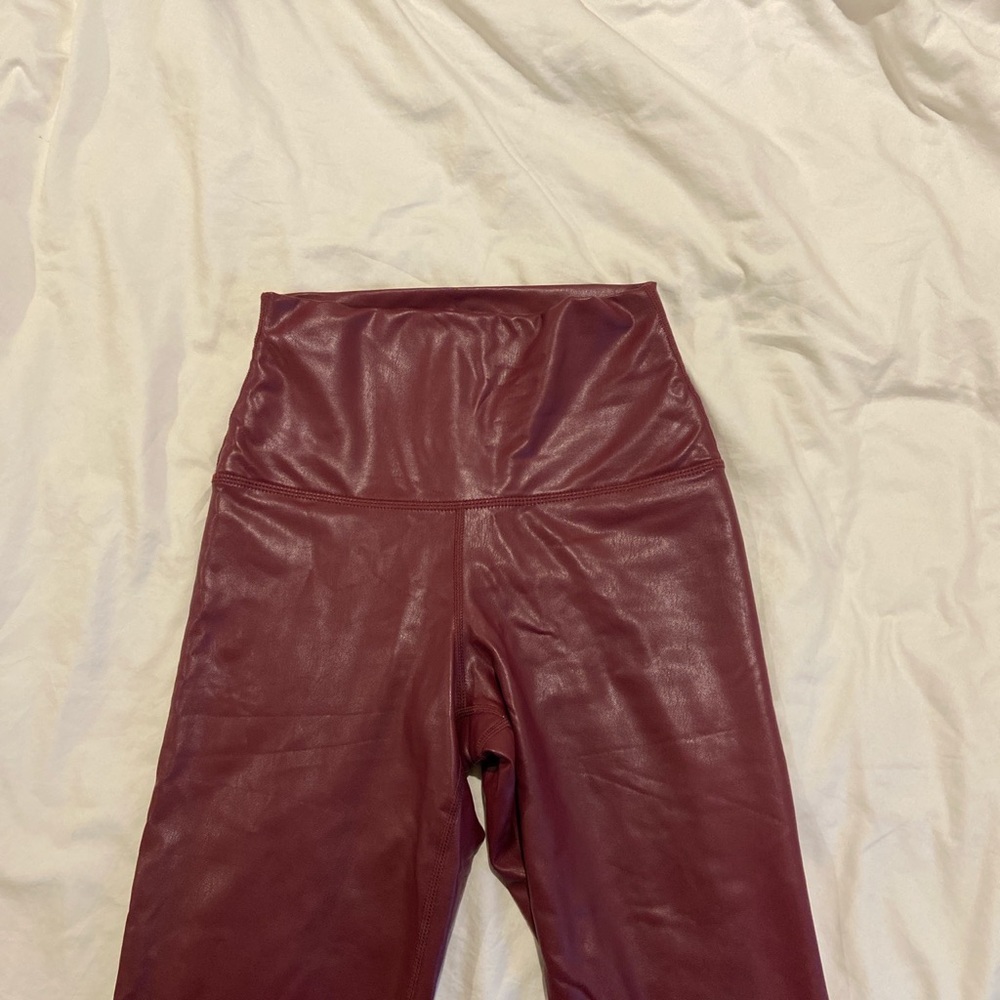 maroon leather leggings